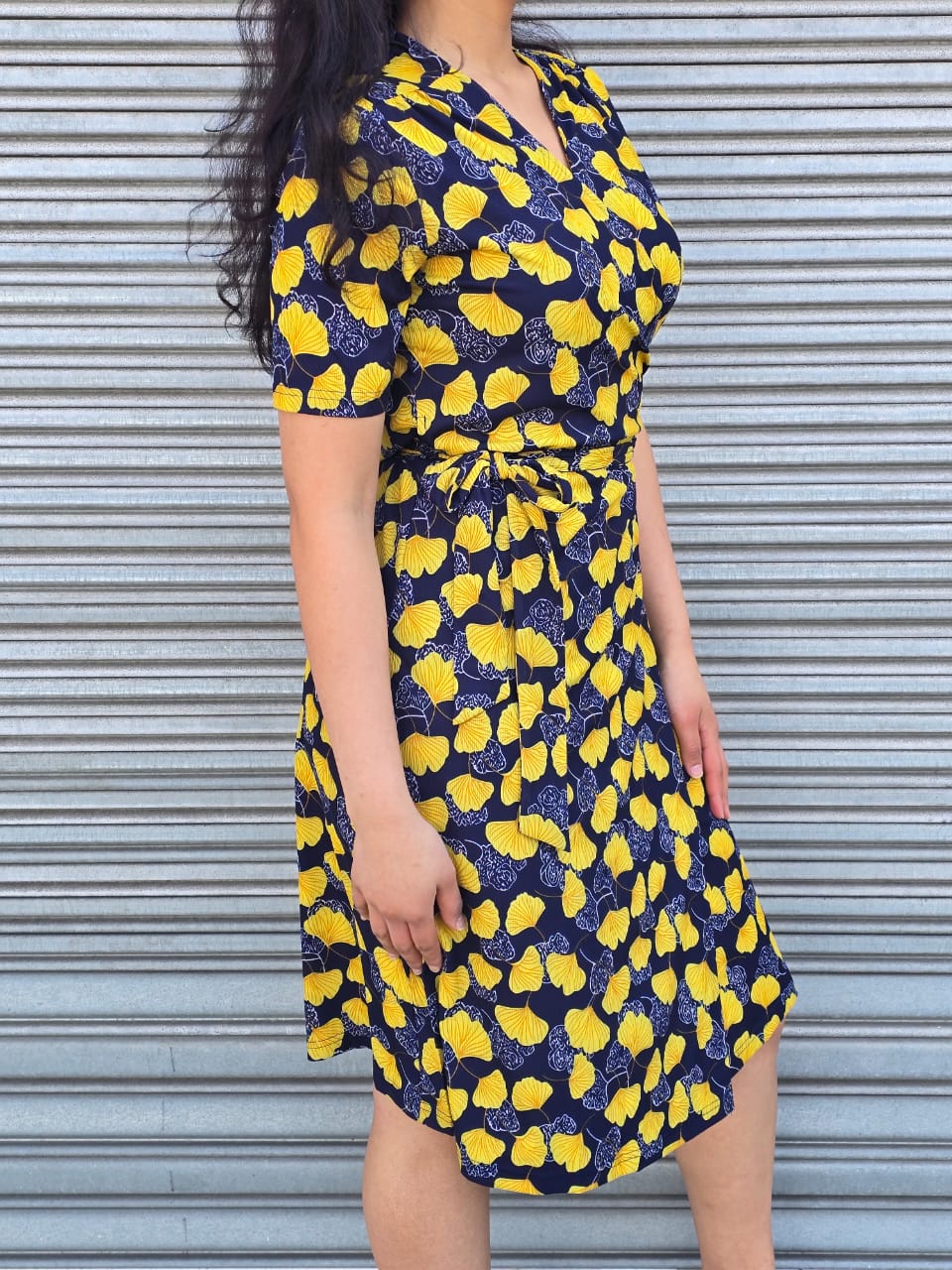 Pattern floral midi wrap dress
