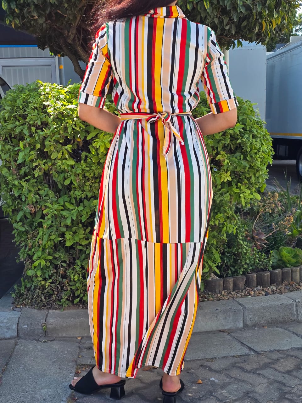 Stripe Maxi Dress with Belt