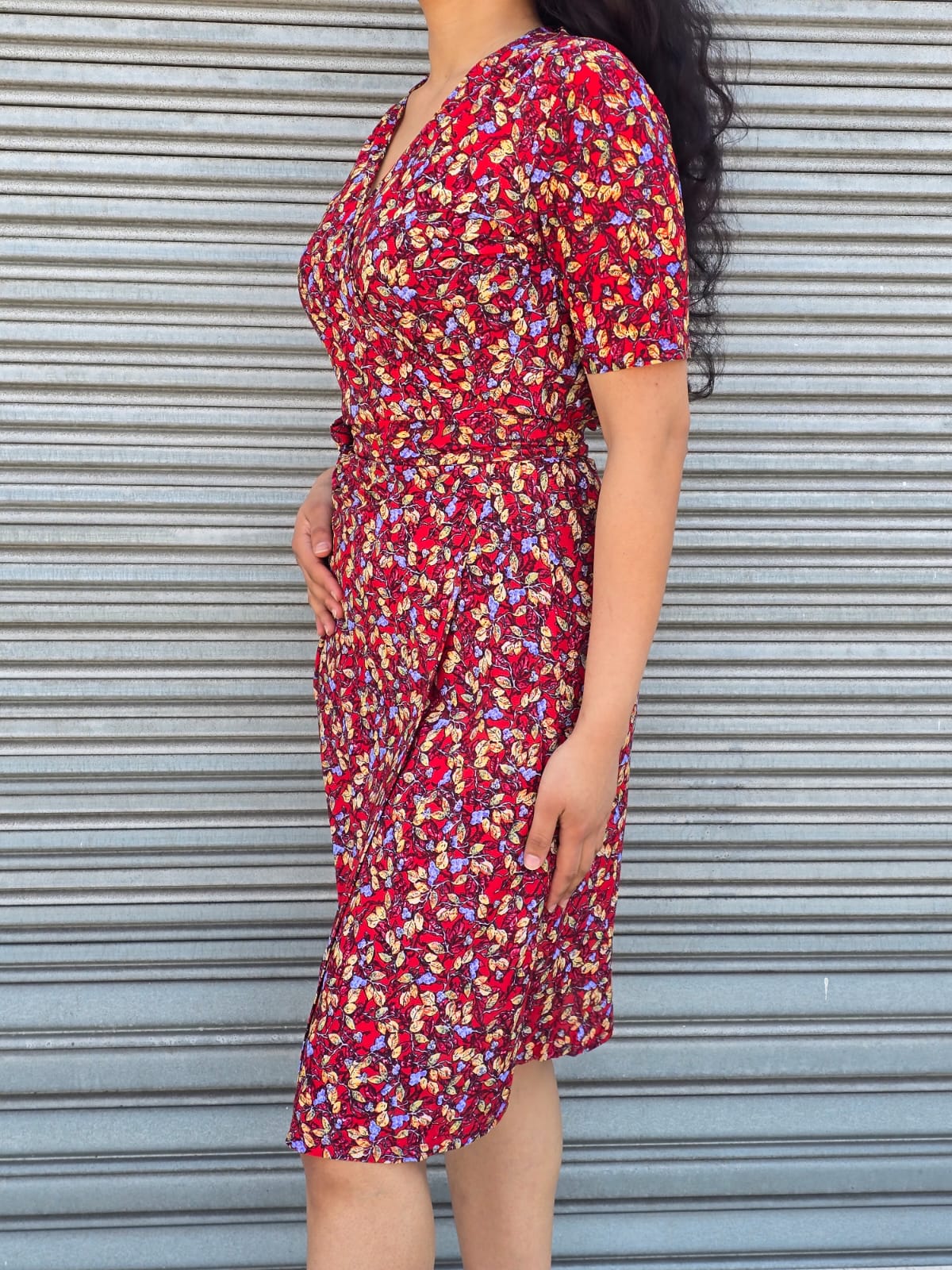 Pattern floral midi wrap dress