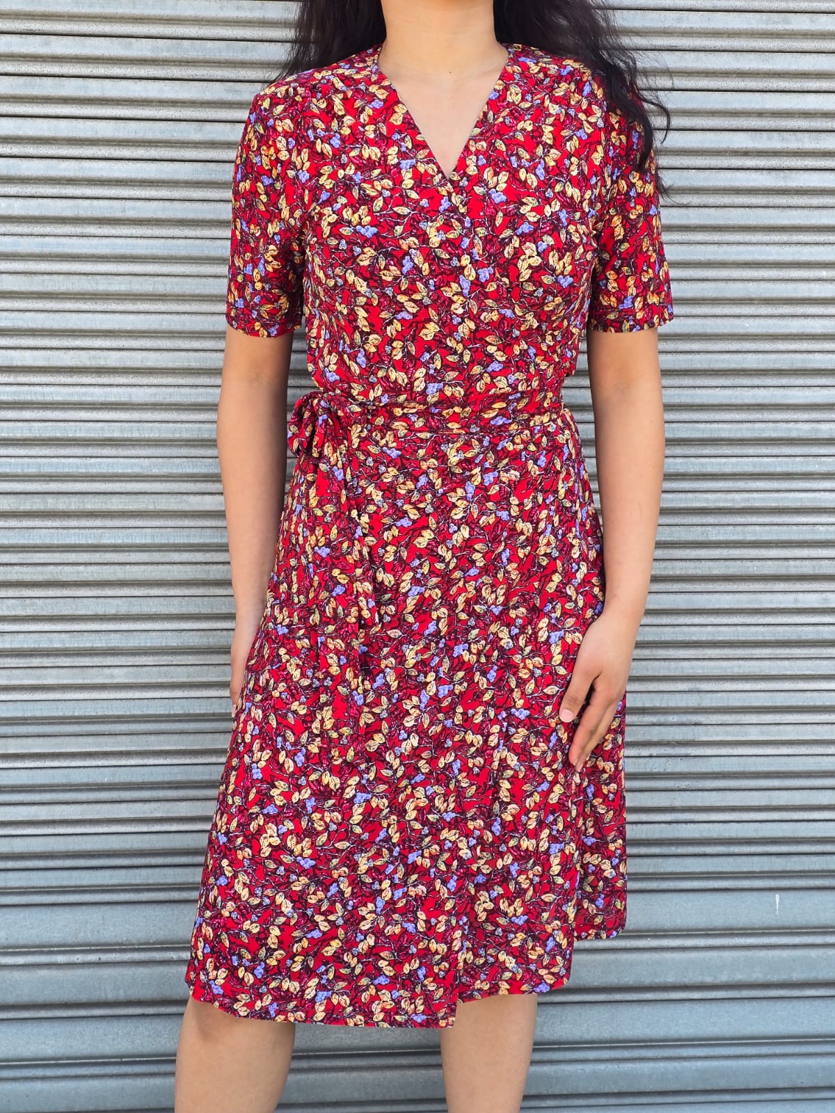 Pattern floral midi wrap dress