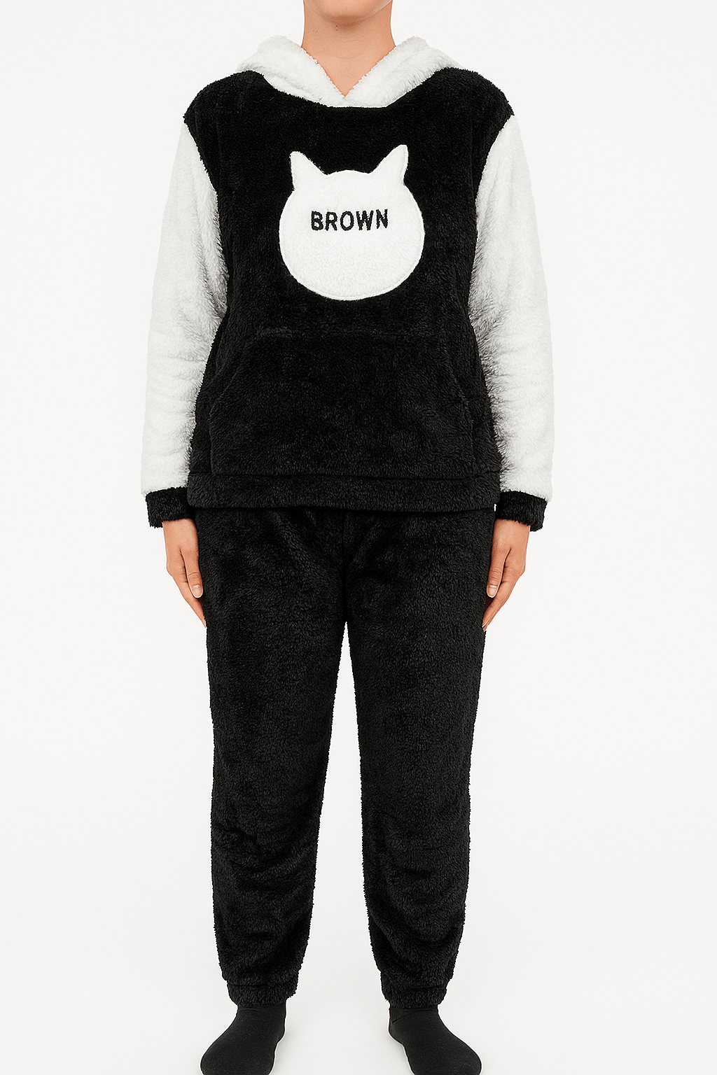 Fluffy Hooded Two Toned Sleepwear Set