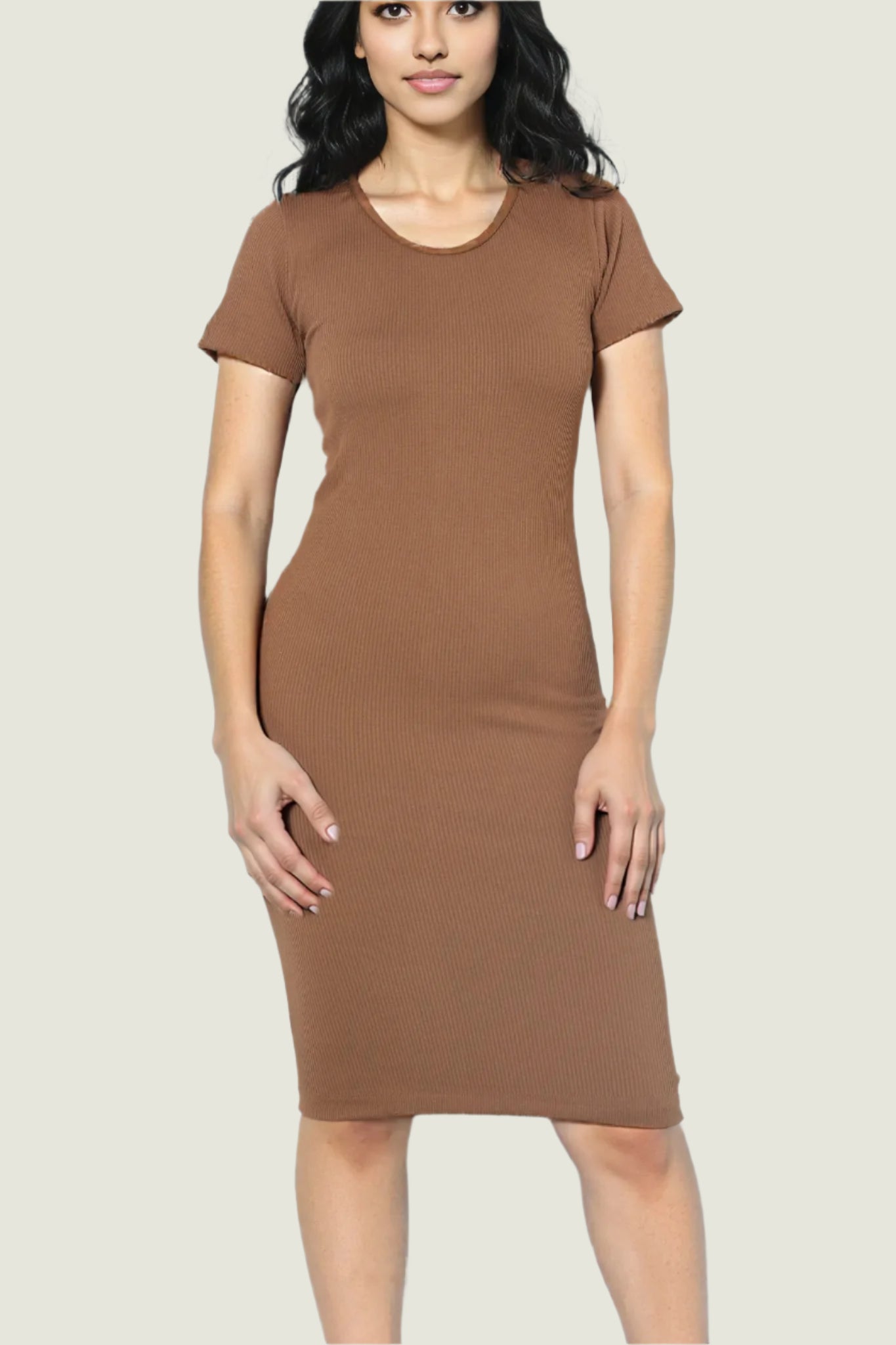 Short Sleeve High Neck Midi Bodycon Dress