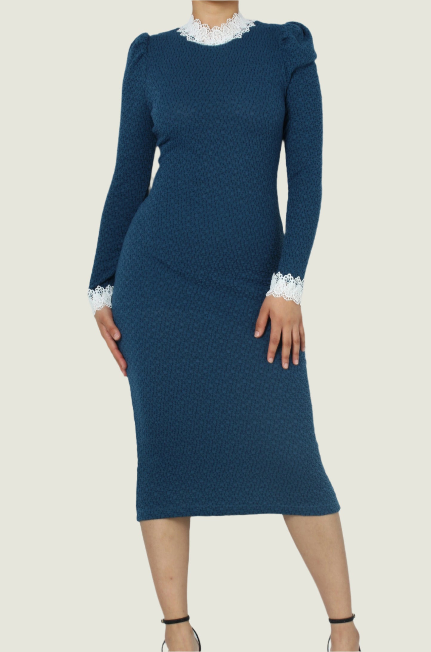 Classic Elegant Lace Trim Midi Dress