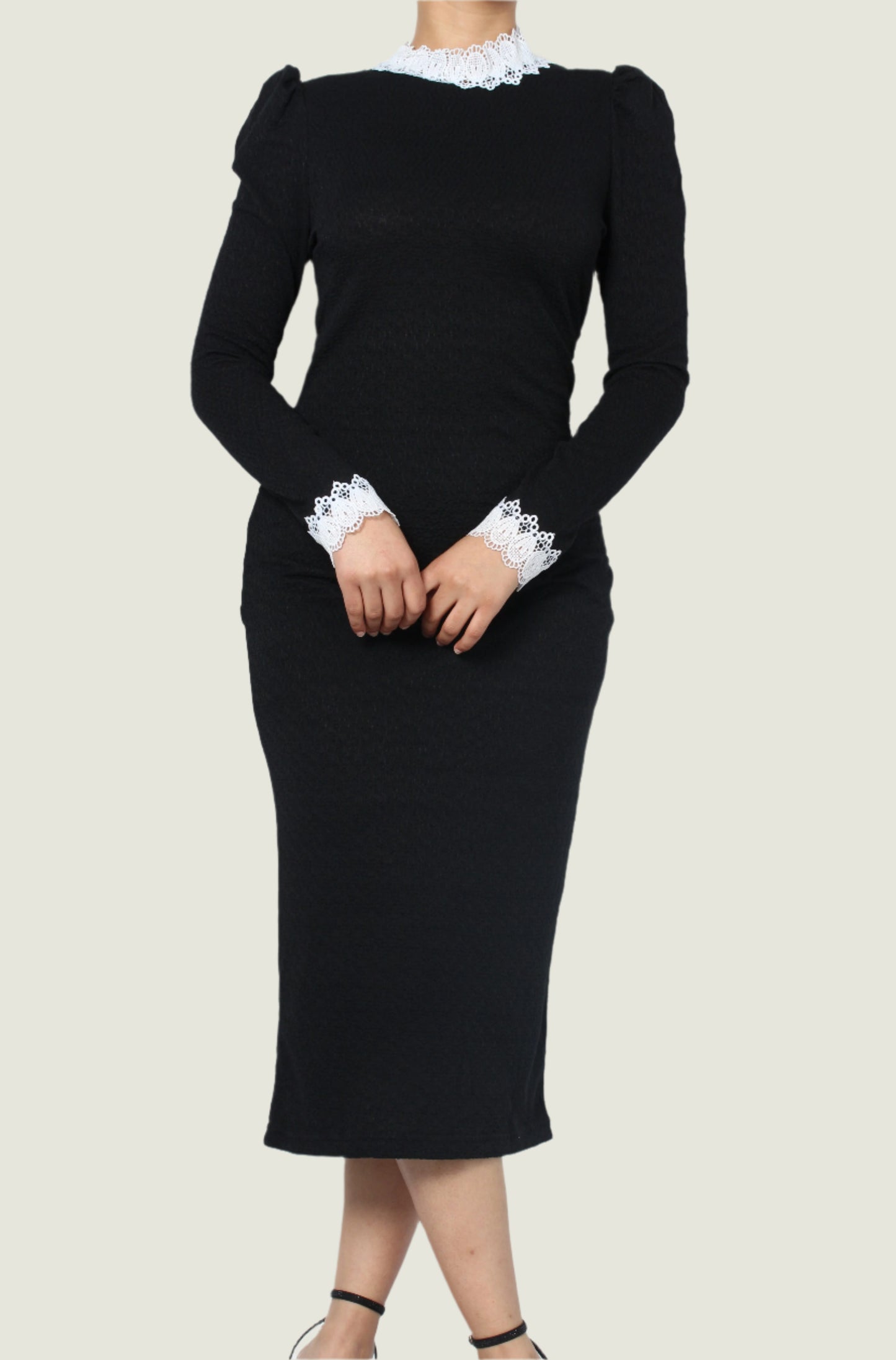 Classic Elegant Lace Trim Midi Dress