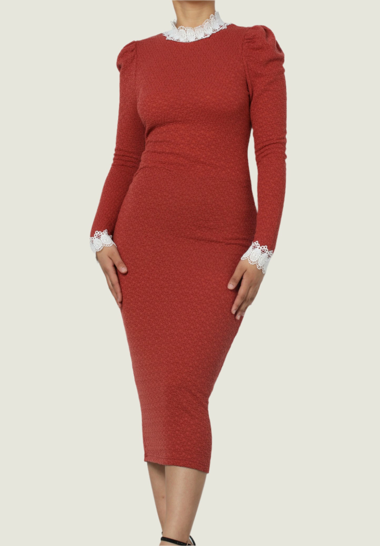 Classic Elegant Lace Trim Midi Dress