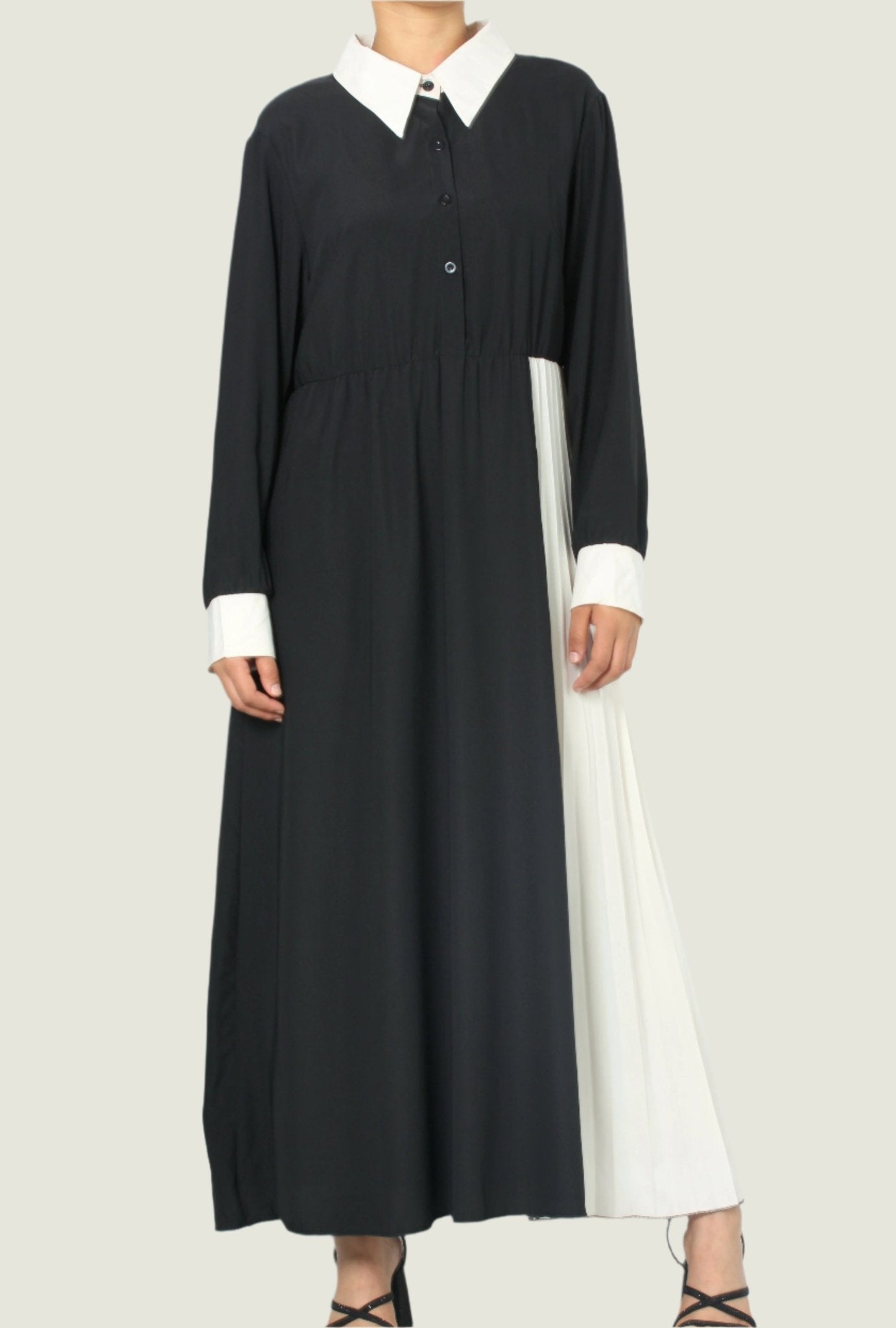 Contrast Pleated Shirt Dress – Bold, Stylish & Sophisticated