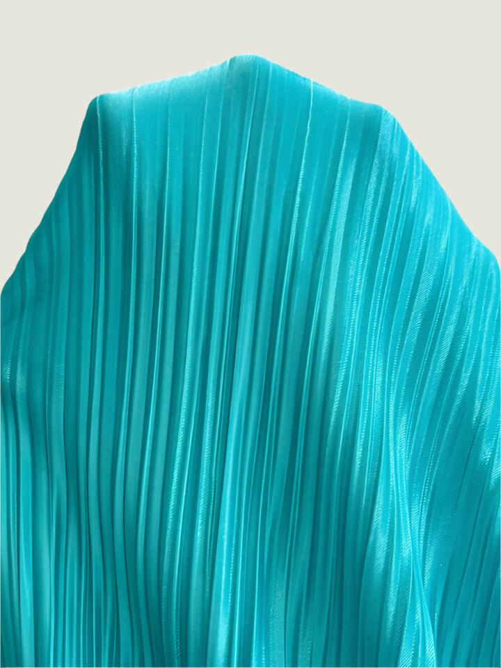 Elegant Turquoise Pleated Long Dress – Twist Front Bodycon