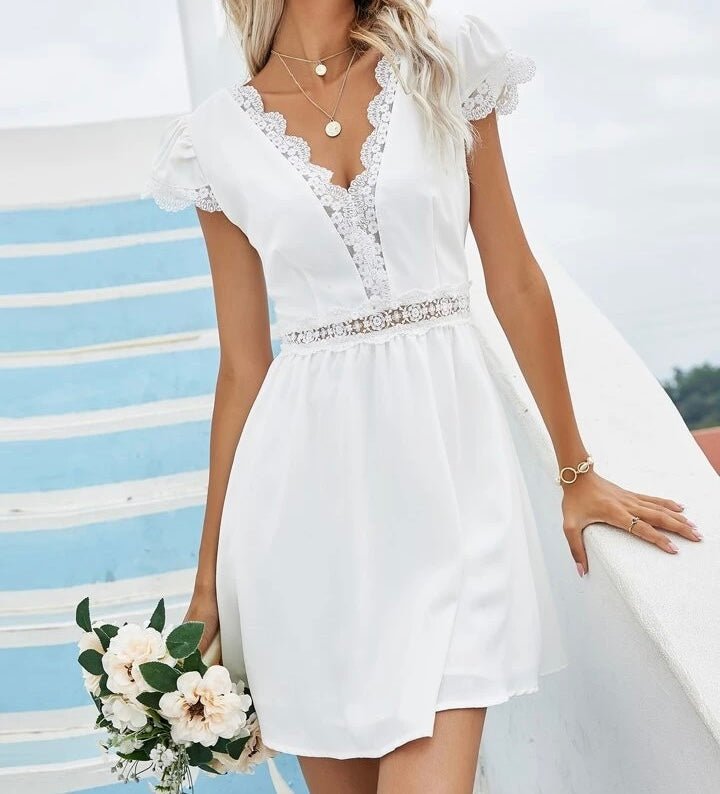 Lace V Neck Backless Mini Dress XD21