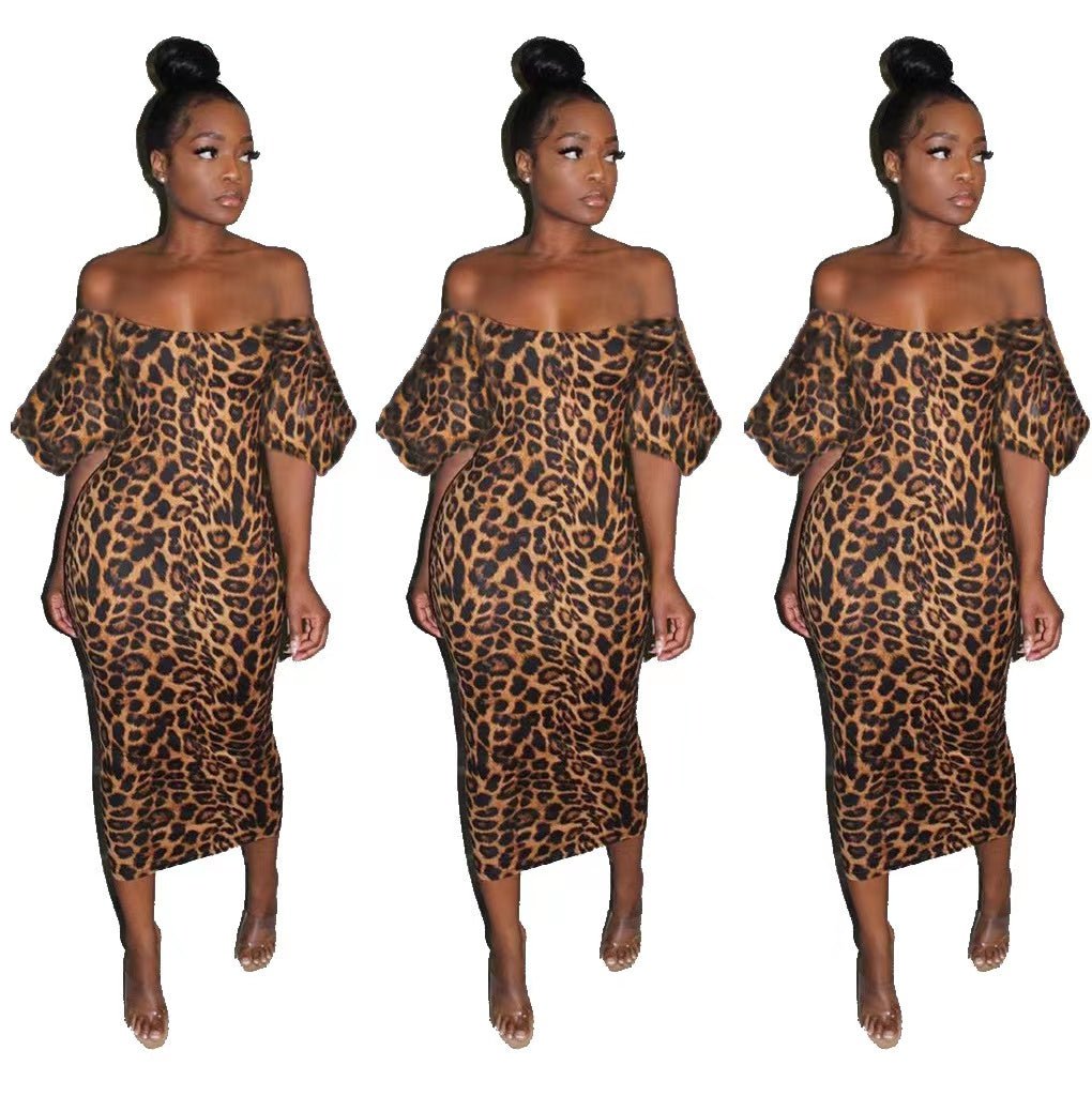 Off Shoulder Leopard Printed Pencil Dress XD21