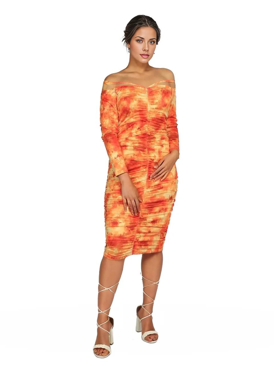 Off Shoulder Ruched Mid Dress XD21