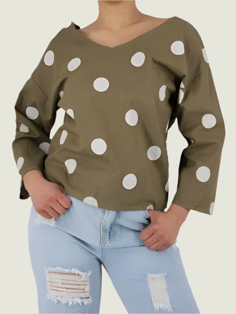 Polka Dot V neck Blouse (M- NEED TO OPEN AND CHECK SIZE AND STYLE) XD21