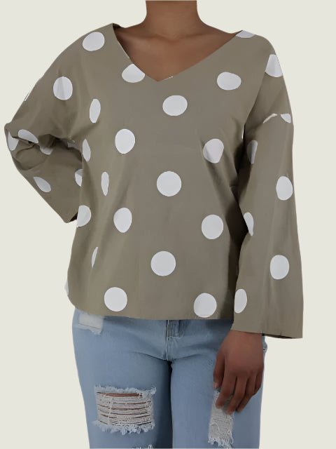 Polka Dot V neck Blouse (M- NEED TO OPEN AND CHECK SIZE AND STYLE) XD21
