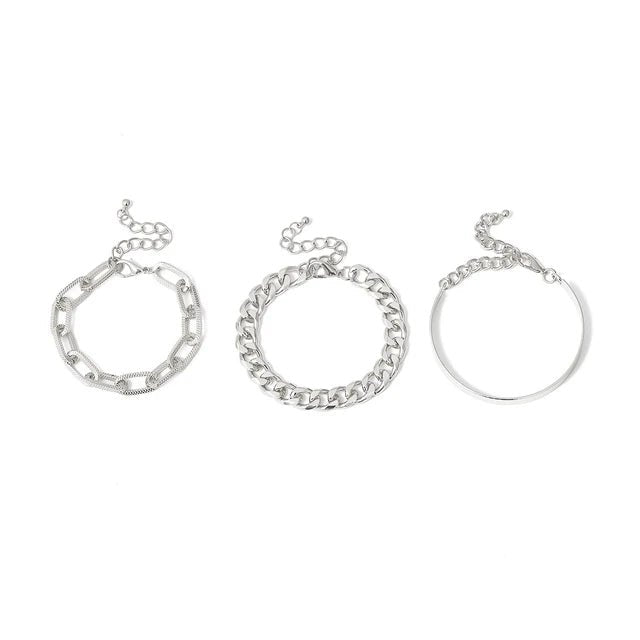 Punk Thick Link Chain Bracelet 3pc Set XD21