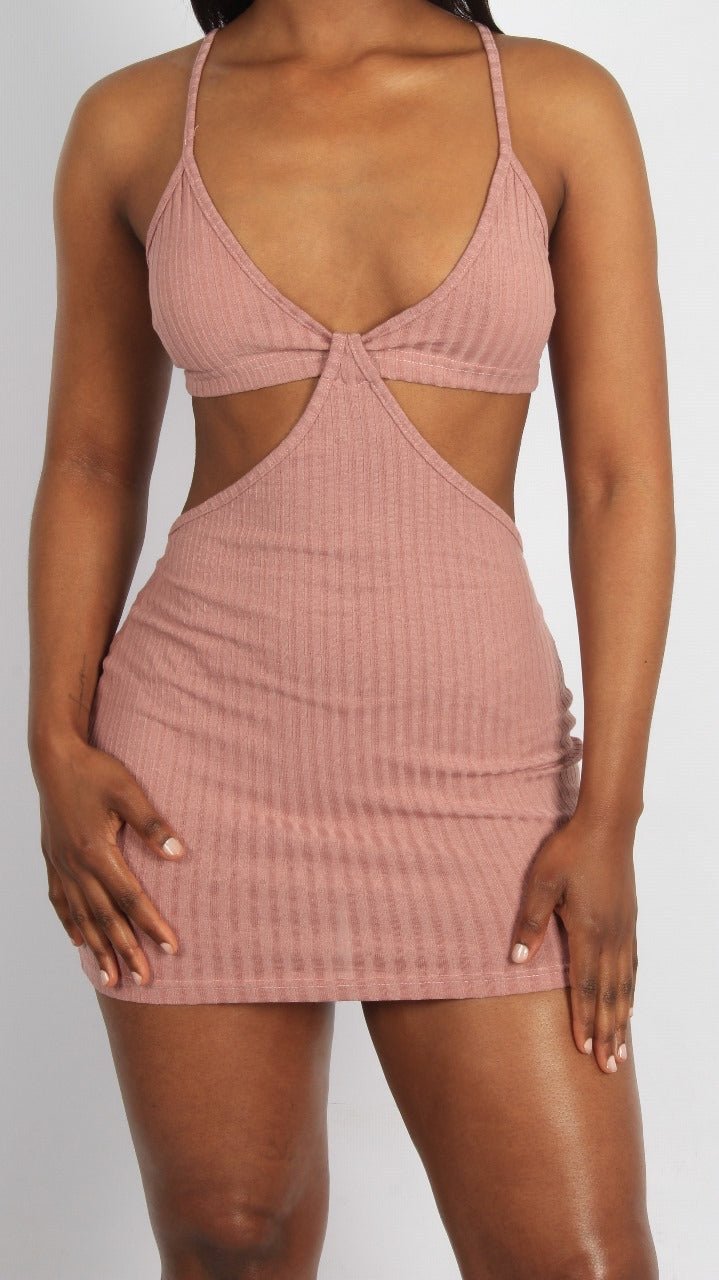 Ribbed Knitted Bust Cutout Mini Dress XD21
