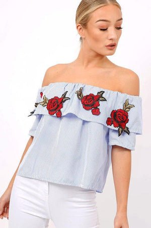 Rosé embroidery off shoulder grill top XD21