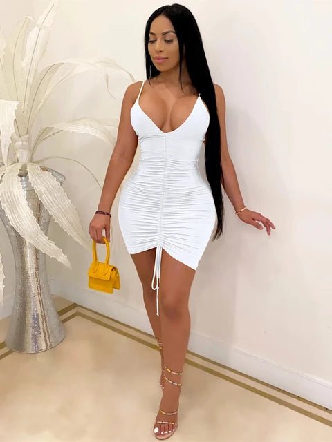 Ruched Bandage Drawstring Mini Dress XD21