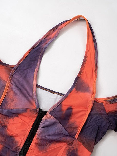 Off Shouler  Halter Neck  Long Sleeve Zipper Top