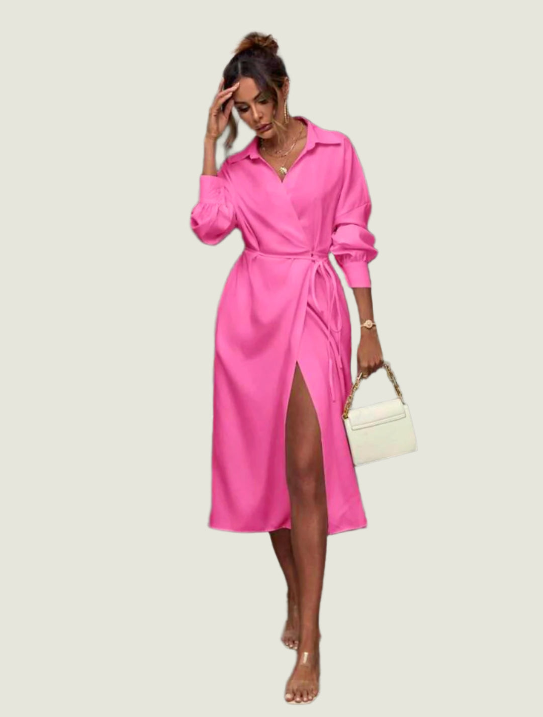 Flattering Wrap Style Shirt Dress
