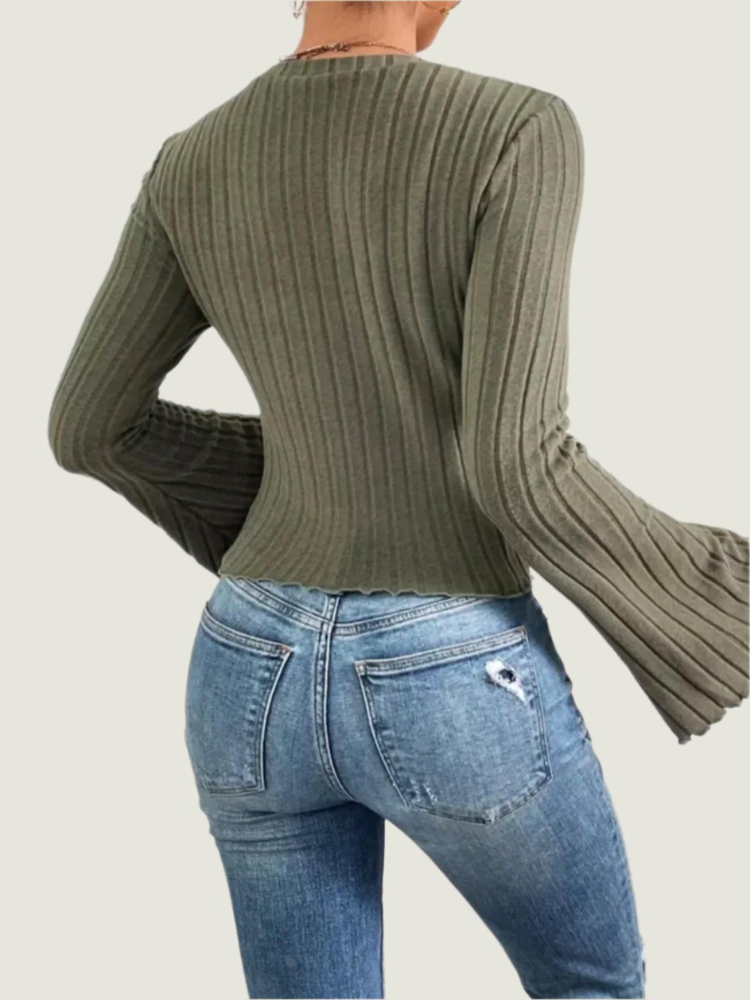 Ribbed Flared Sleeve Top – Long Sleeve Stretch Knit