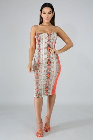 Snake Pattern Midi Bodycon Dress XD21