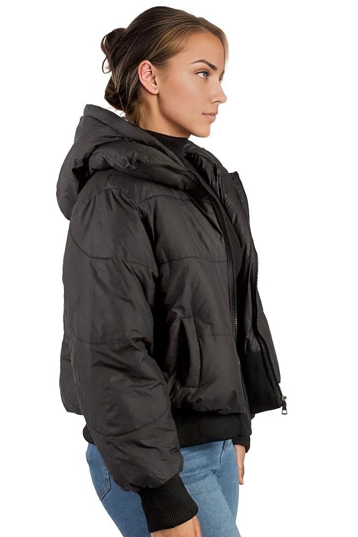 Solid Cropped Padded Jacket With Hood XD21