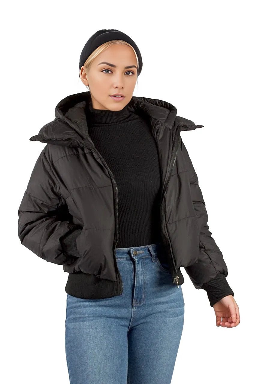 Solid Cropped Padded Jacket With Hood XD21