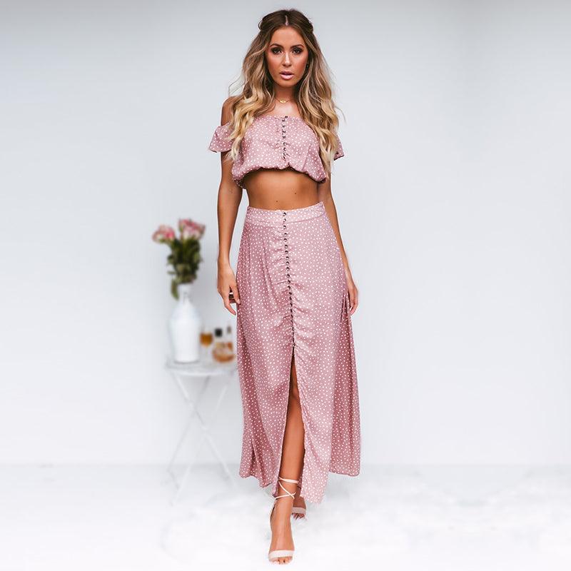 Satin Crop top front slit maxi skirt set - XD21