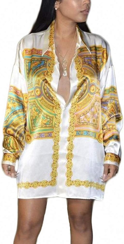 Straight Hem Long Sleeve Patterned Mini Shirt Dress XD21