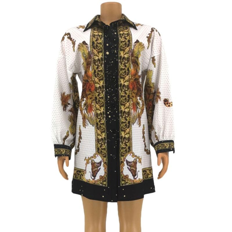 Straight Hem Long Sleeve Patterned Mini Shirt Dress XD21