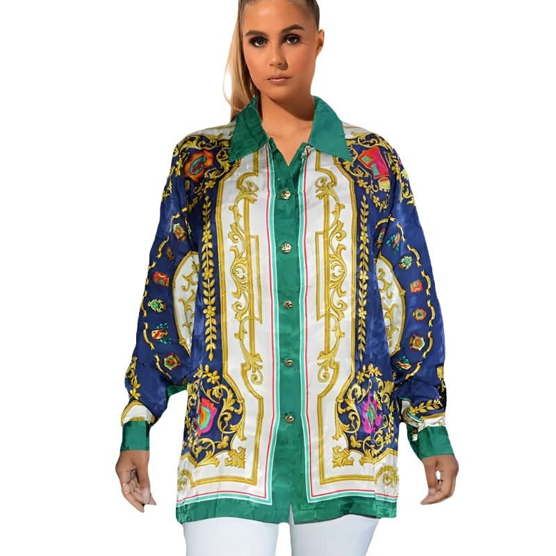 Straight Hem Long Sleeve Patterned Mini Shirt Dress XD21