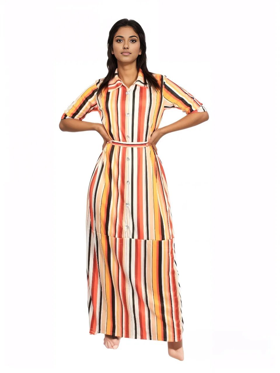 Stripe Maxi Dress with Belt XD21