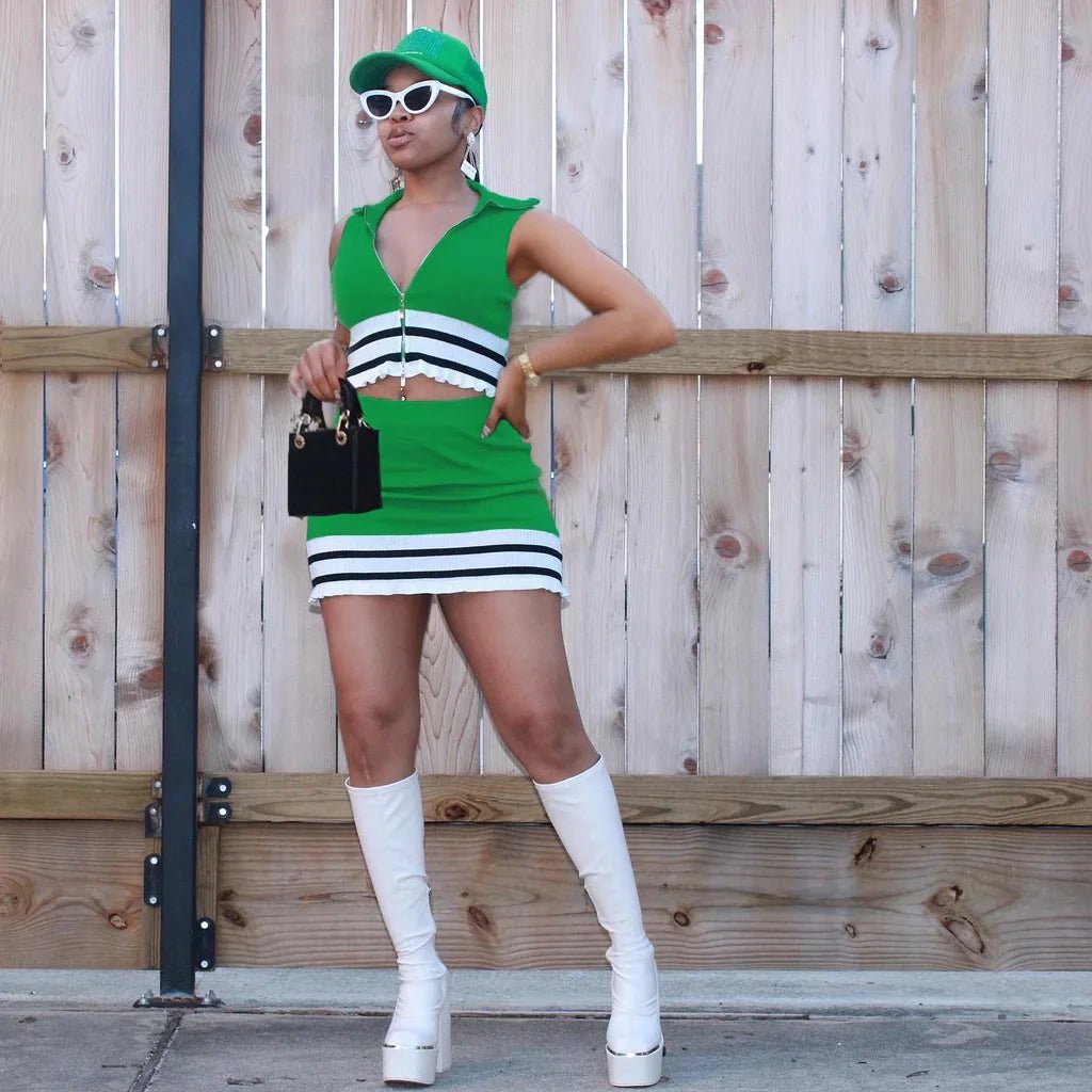 Stripe Mini Skirt and Top Two Piece Set