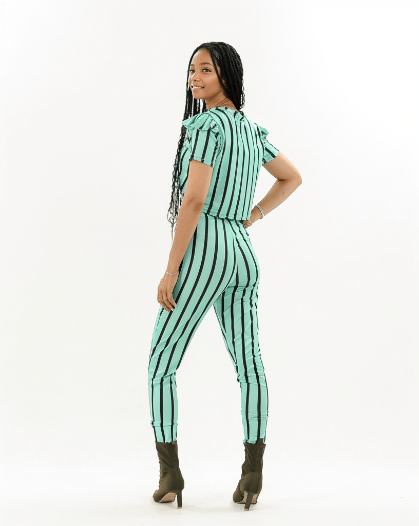 Stripe Pants Crop Top Two Piece Set XD21
