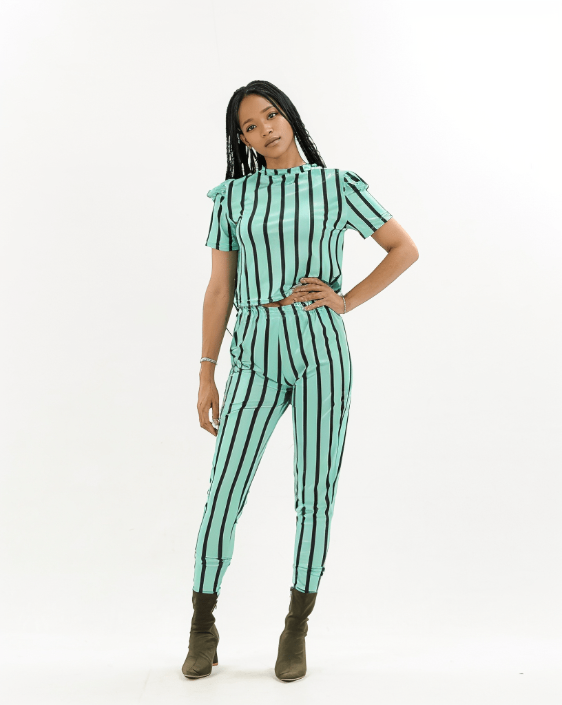 Stripe Pants Crop Top Two Piece Set XD21