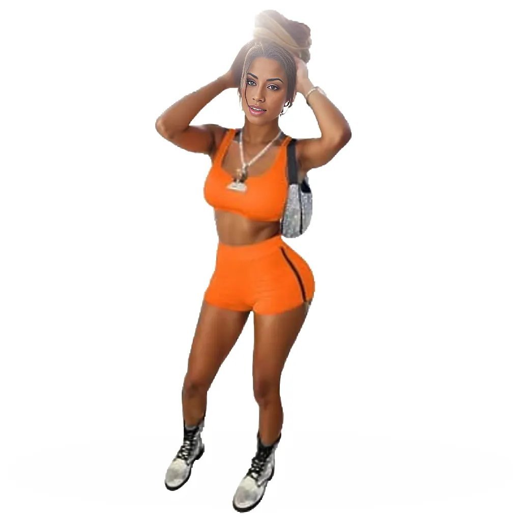 Stripe Shorts And Top Gym Two Piece Set XD21