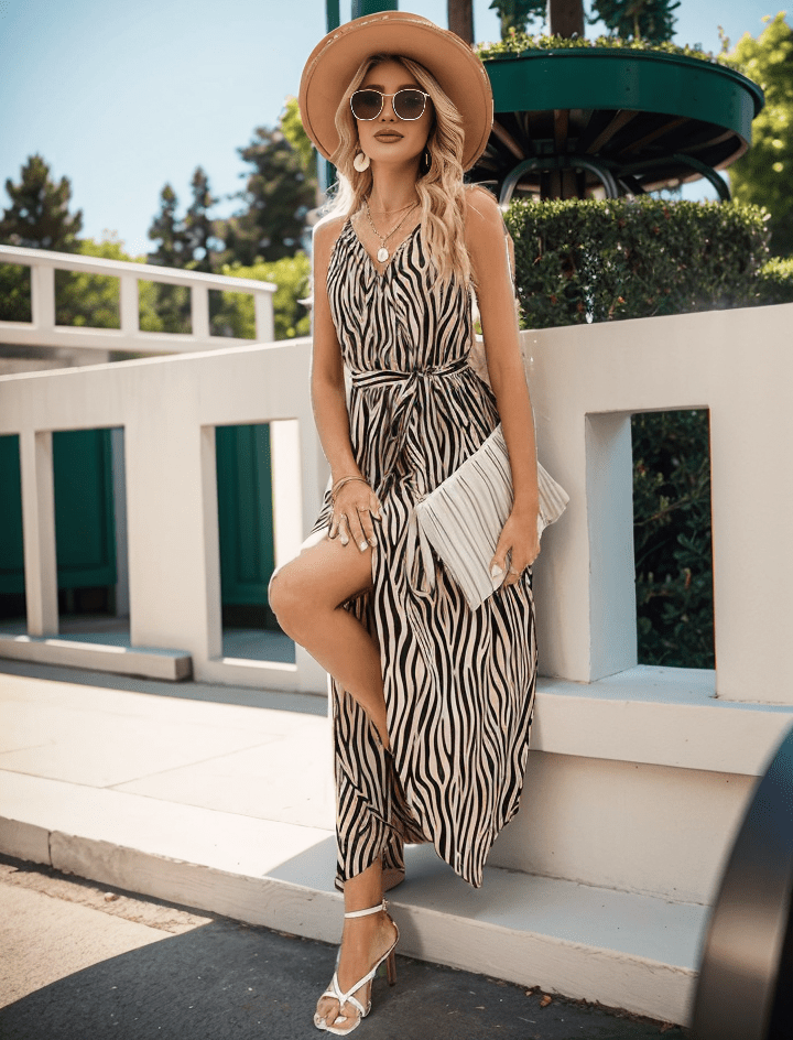Striped wrap maxi midi dress XD21