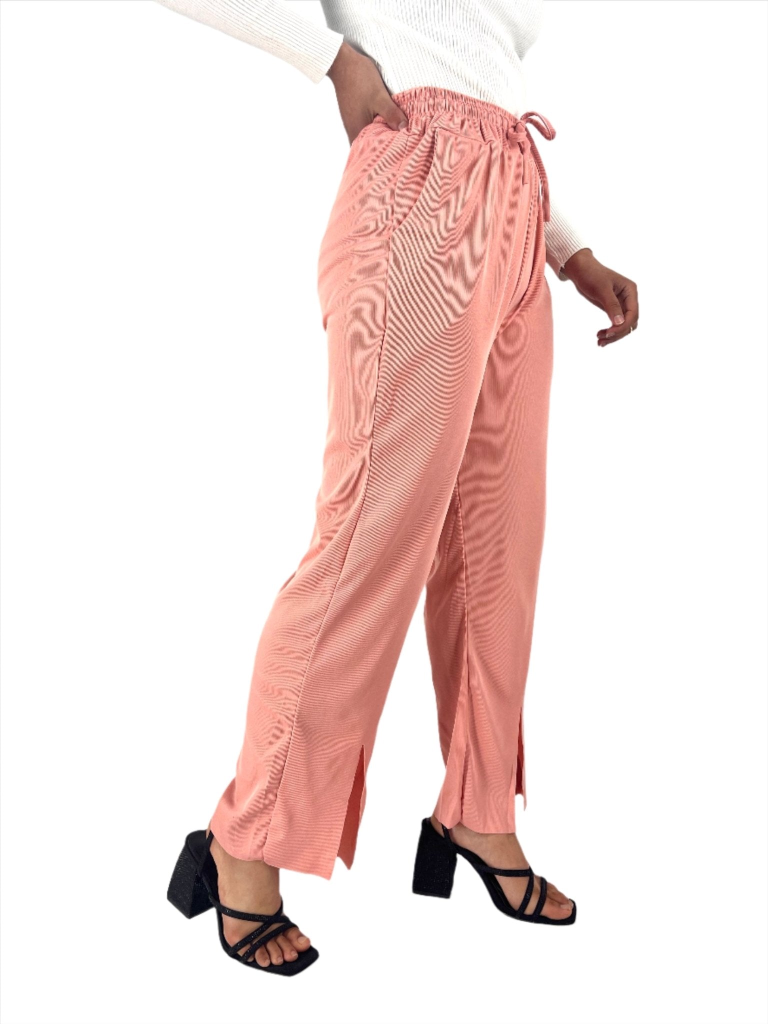 Thin Ribbed Knitted Slit Pants XD21