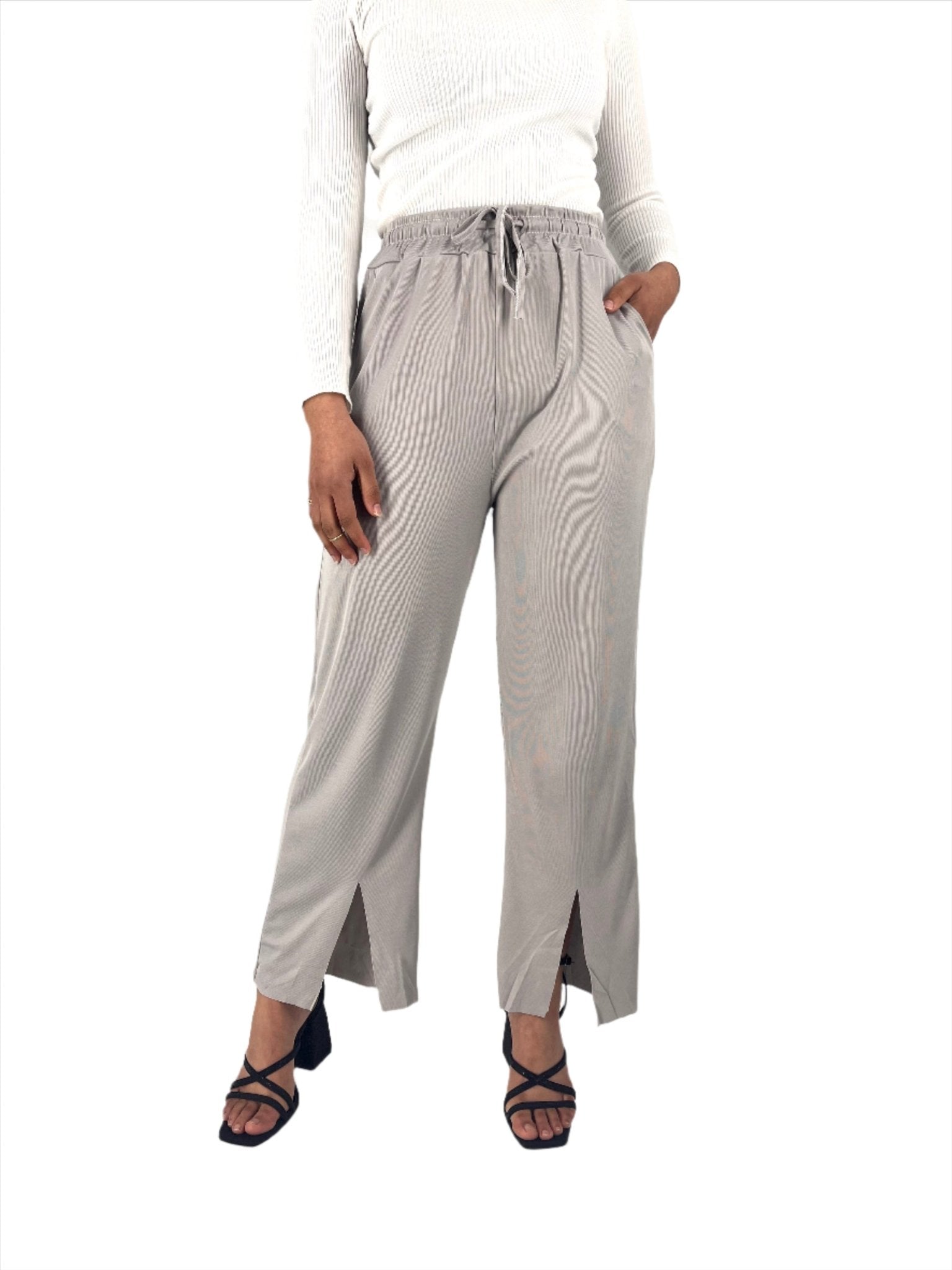 Thin Ribbed Knitted Slit Pants XD21