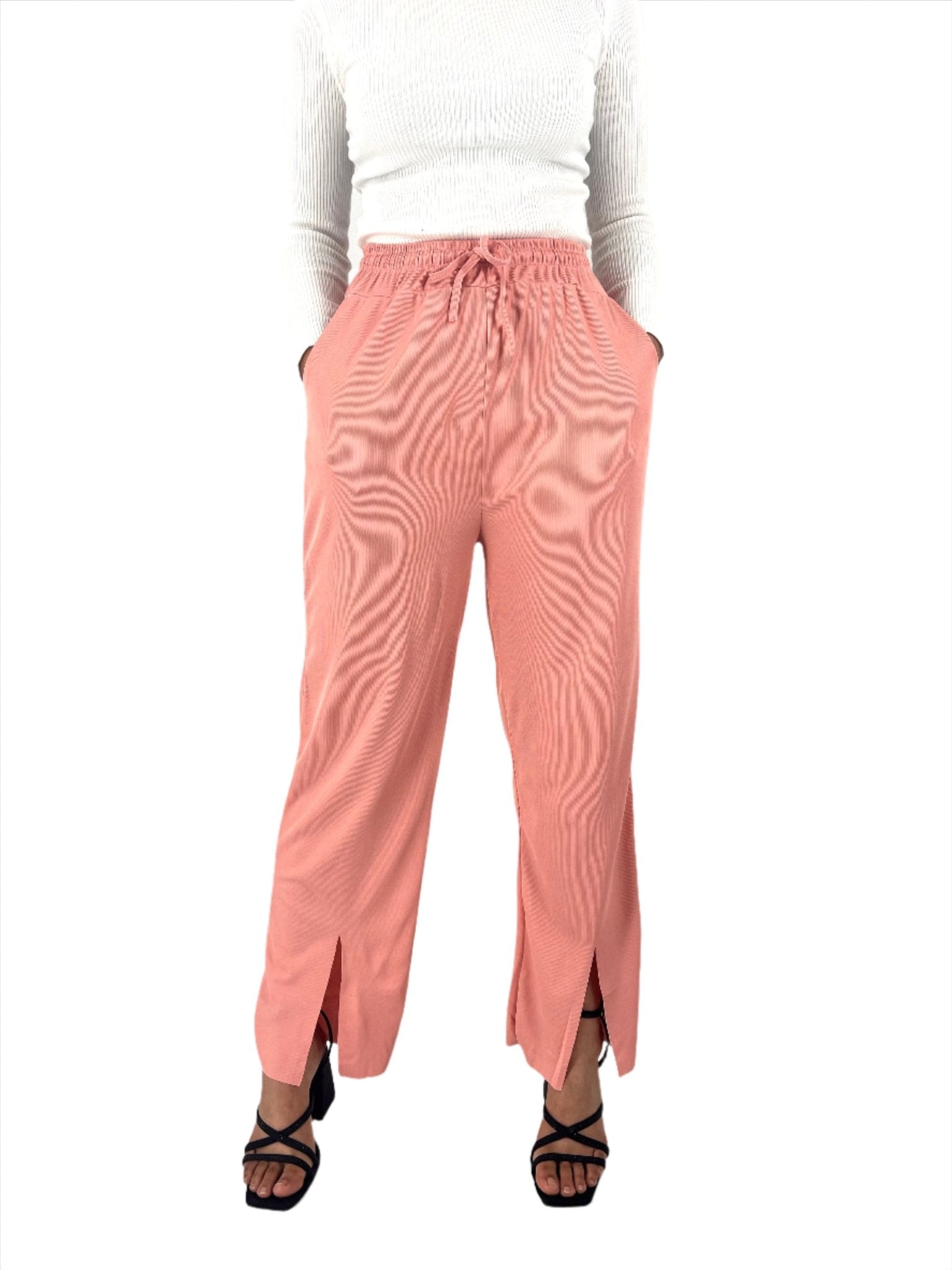 Thin Ribbed Knitted Slit Pants XD21