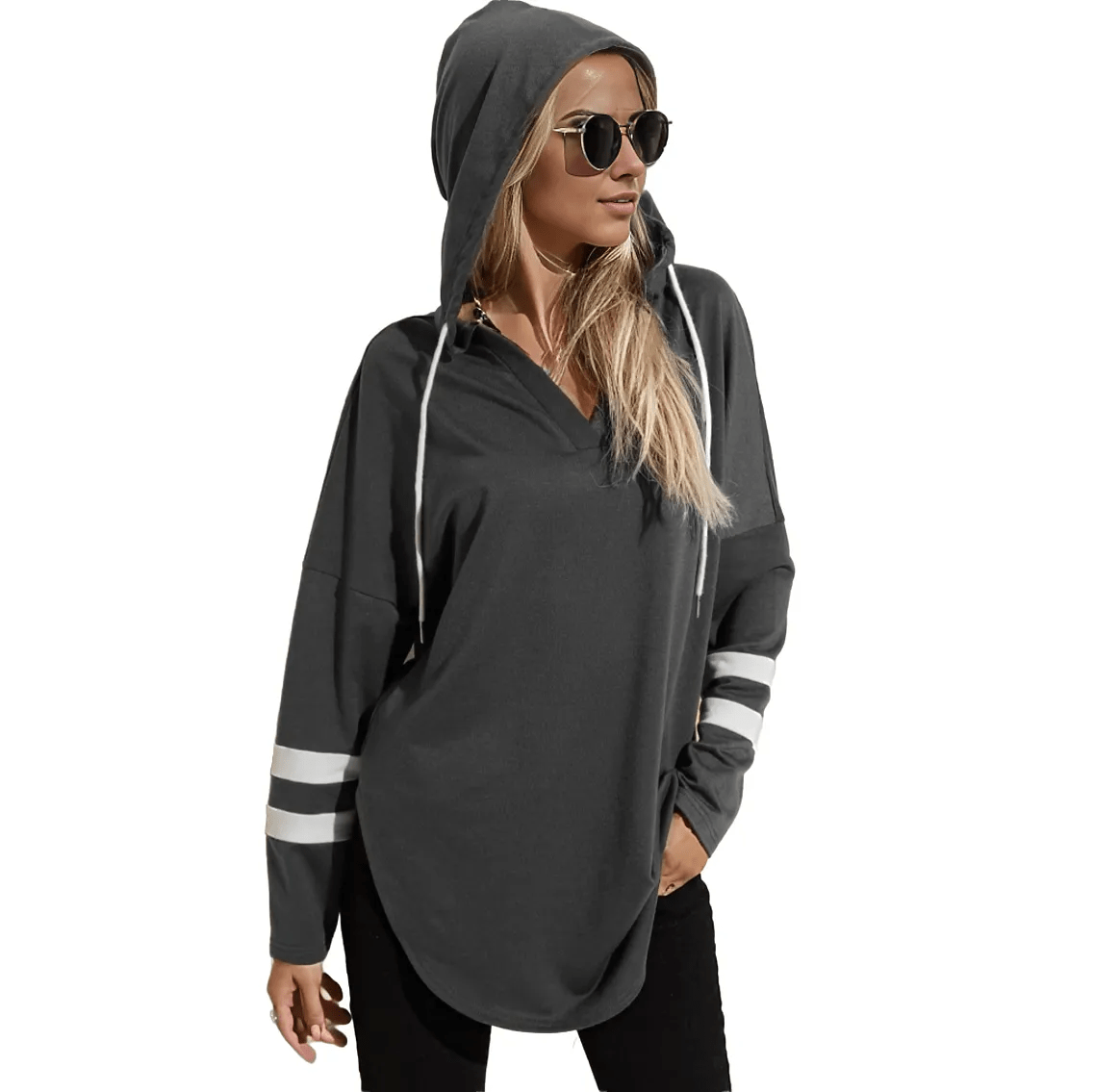 Thin Stripe Hooded Long Sleeve T-Shirt XD21