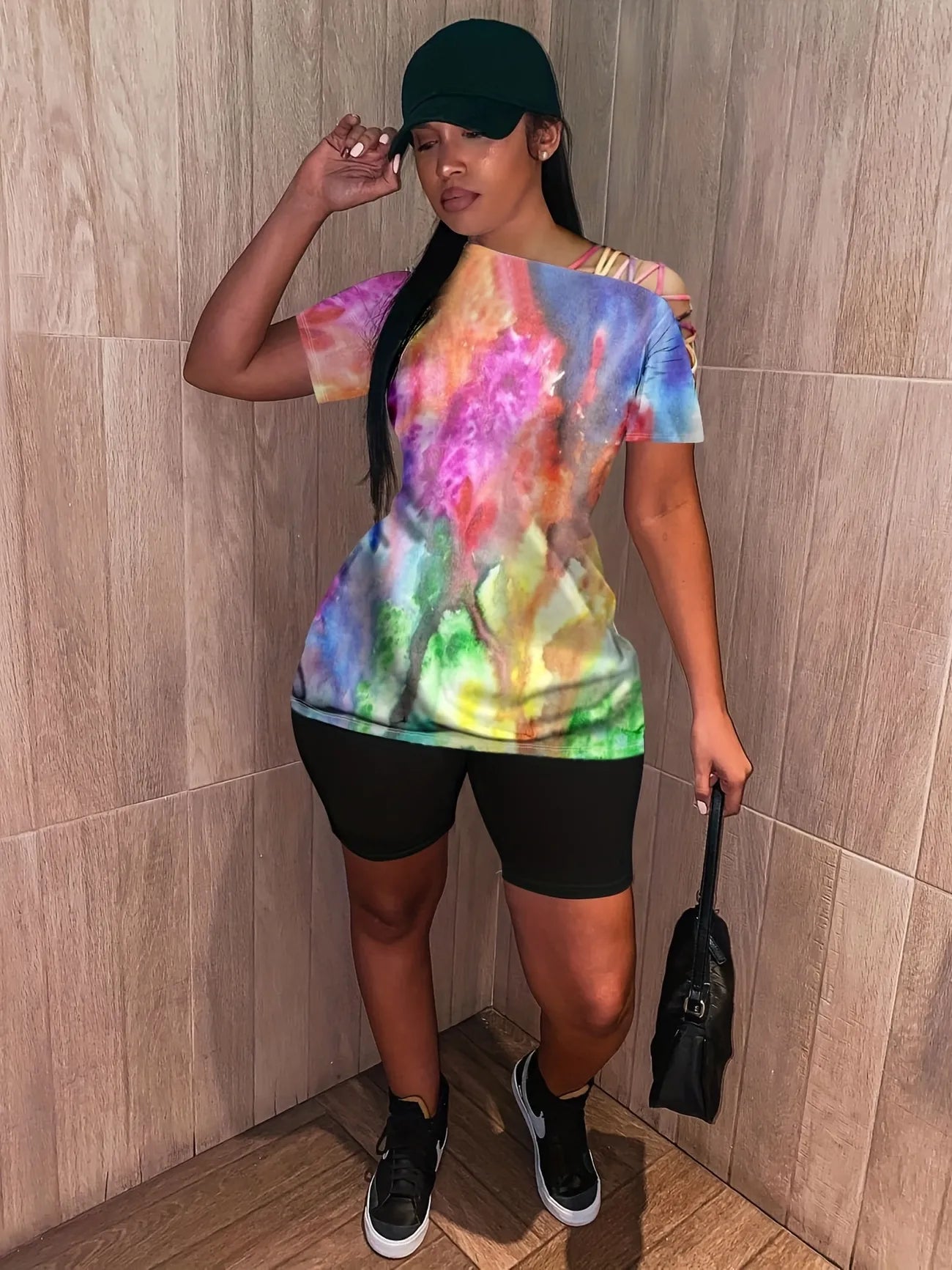 Tie Dye T-Shirt With Cycling Shorts Set XD21 - Main Image