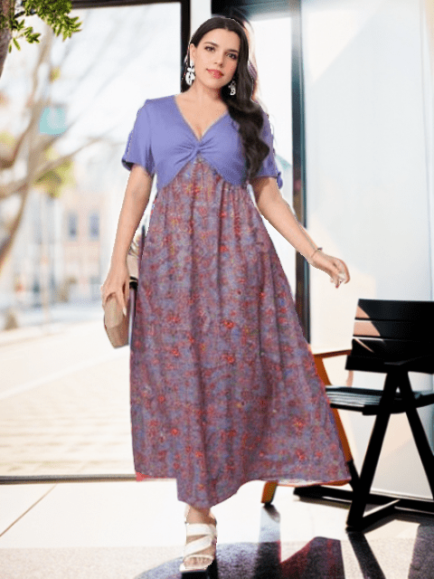 Twist front short sleeve maxi dress curve XD21