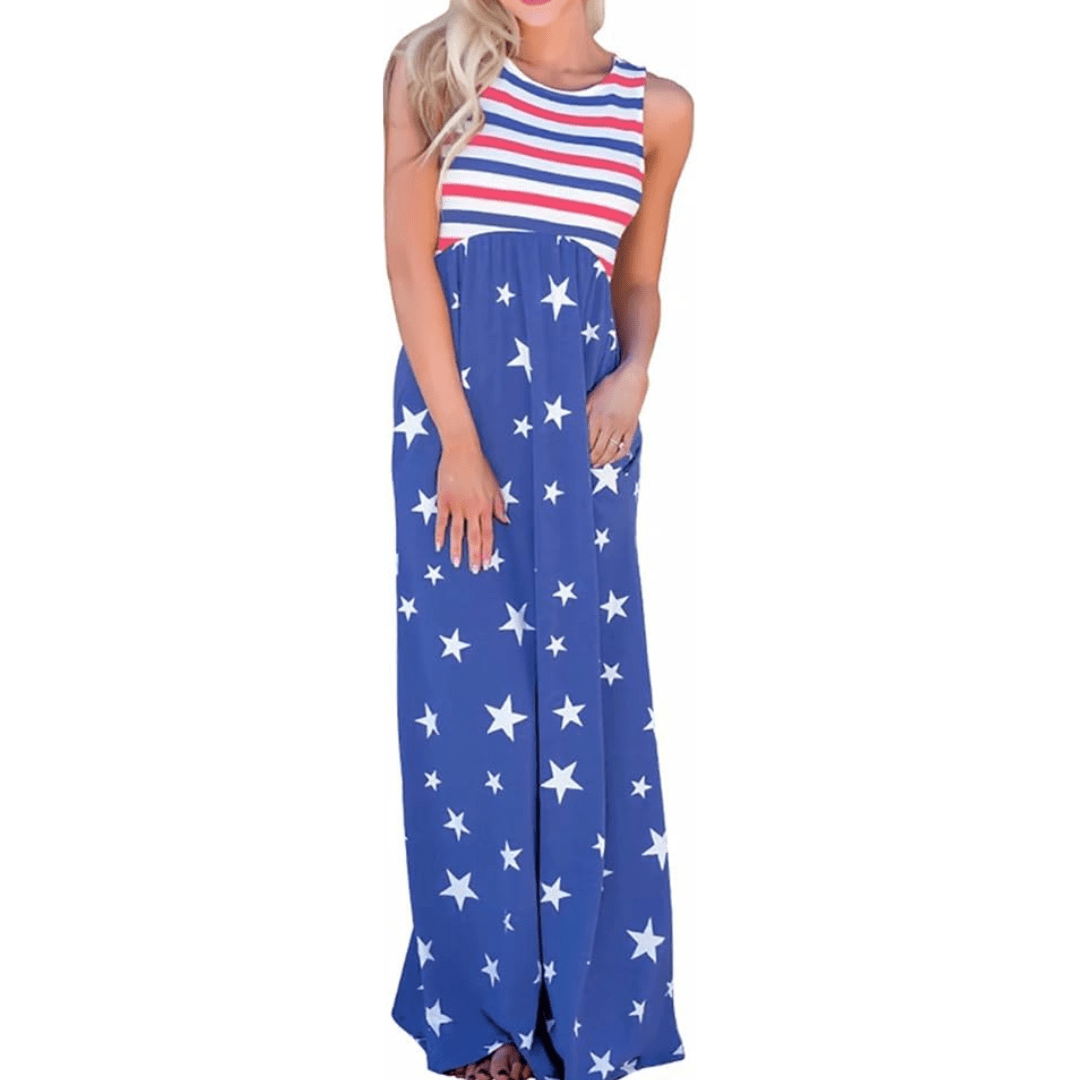 Stars and Stripes Sleeveless Maxi Dress