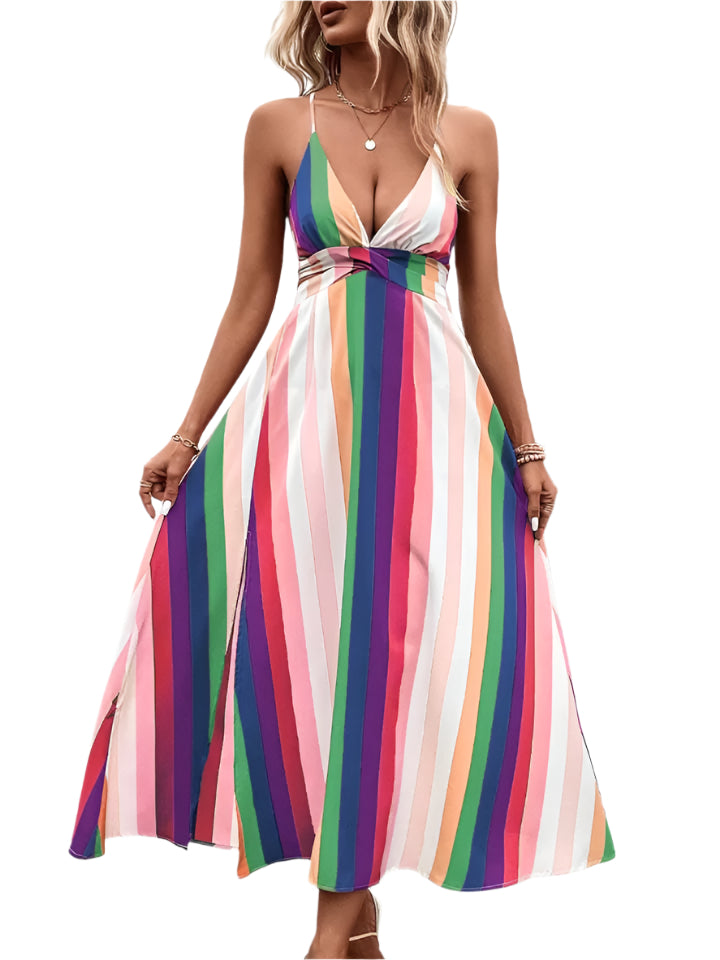 Striped Halter Maxi Dress