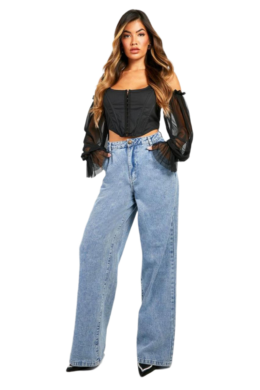 Mesh Lantern Long Sleeve Corset Top