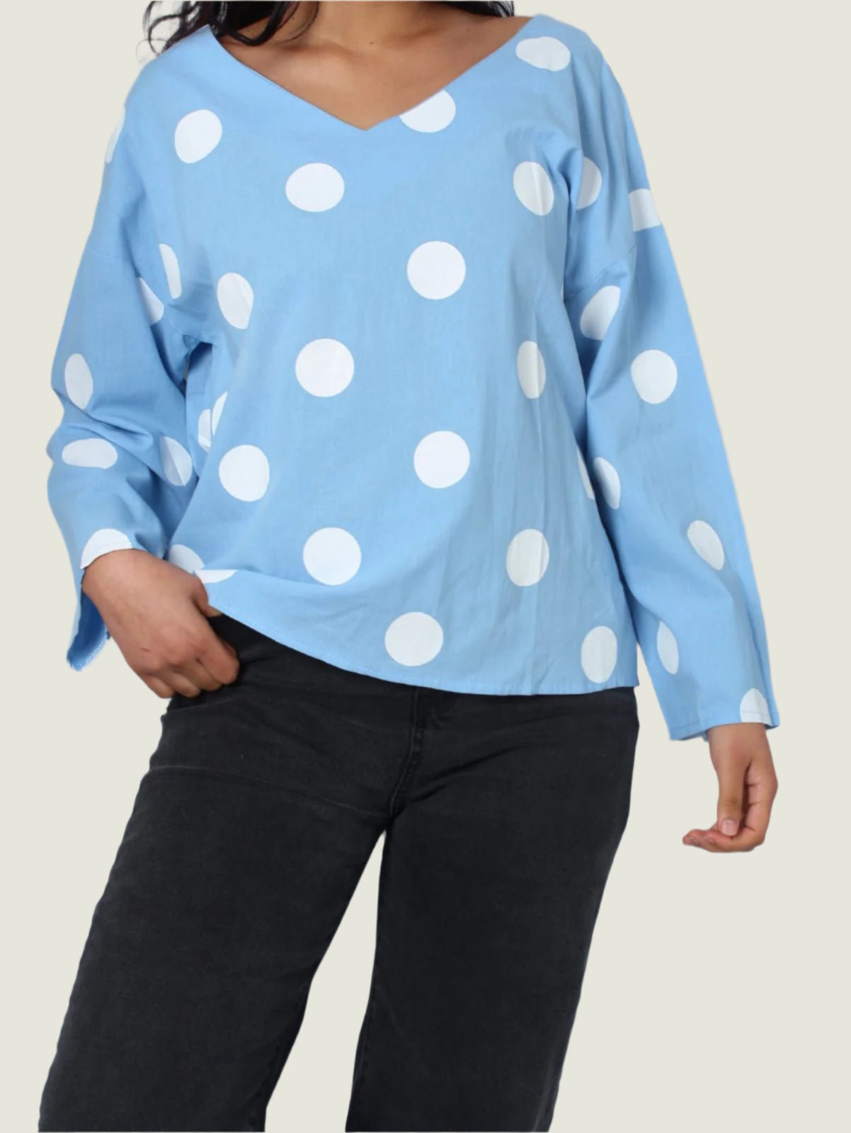 Polka Dot V Neck Blouse Without Buttons