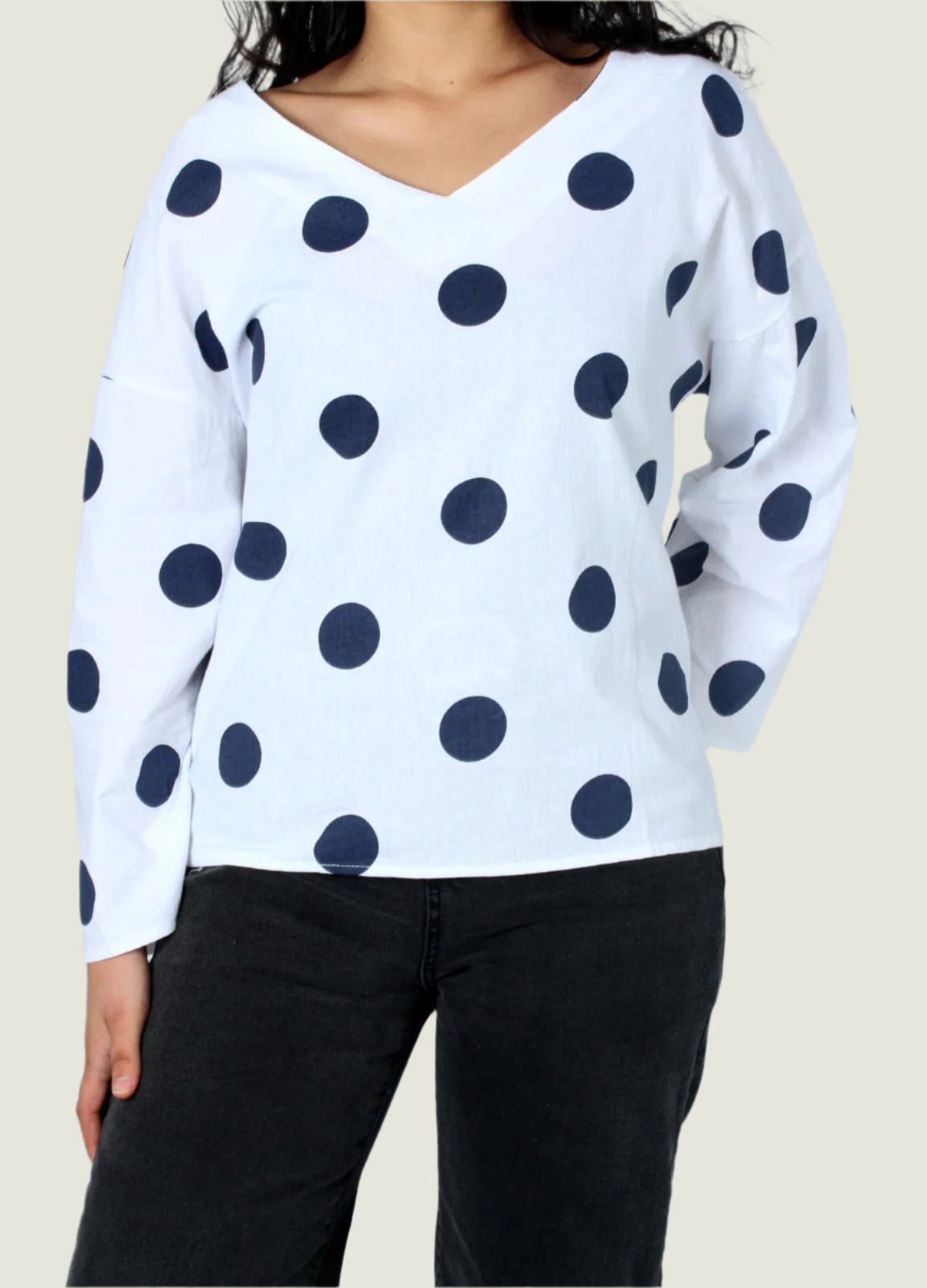 Polka Dot V Neck Blouse Without Buttons