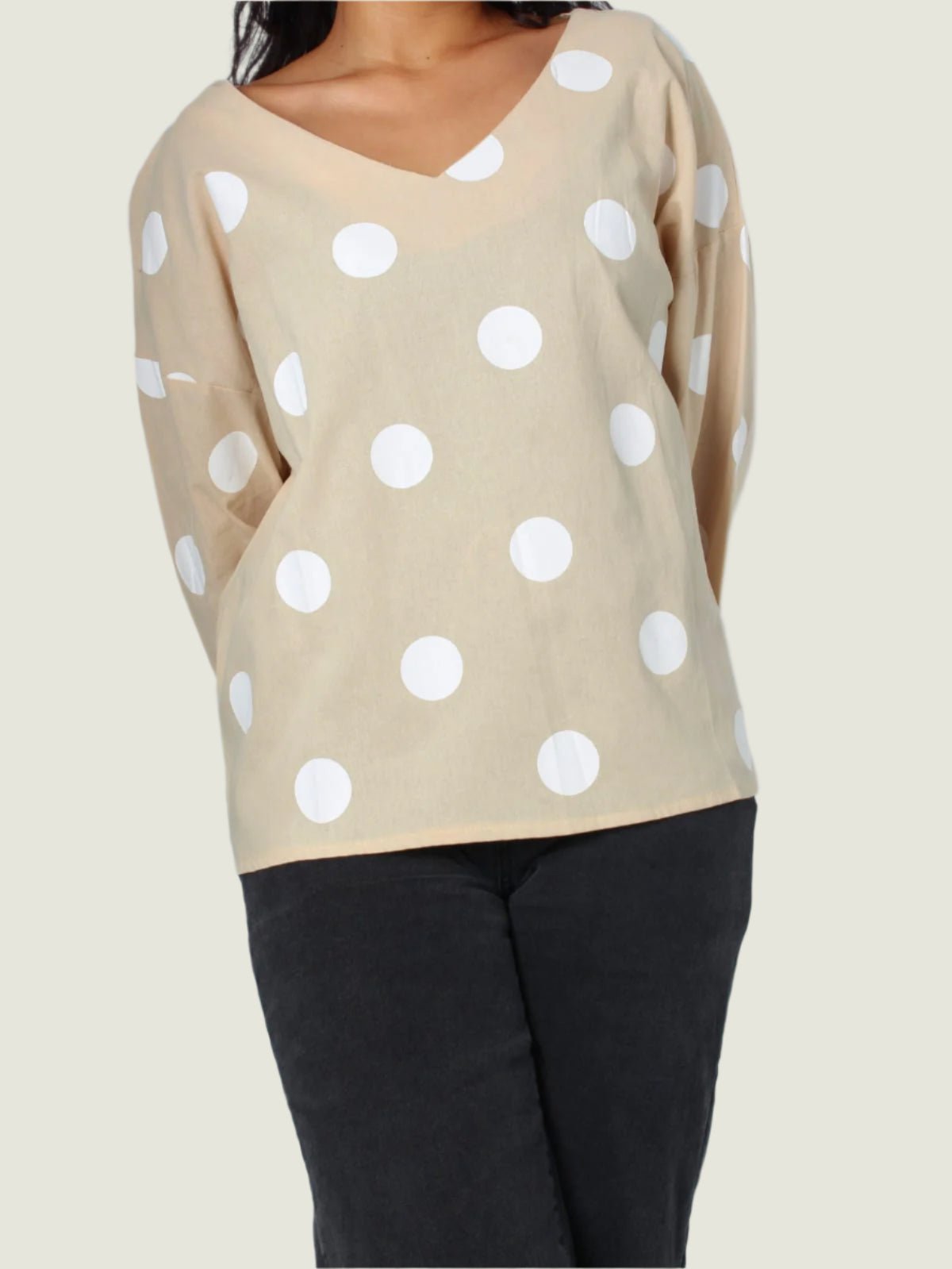 Polka Dot V Neck Blouse Without Buttons