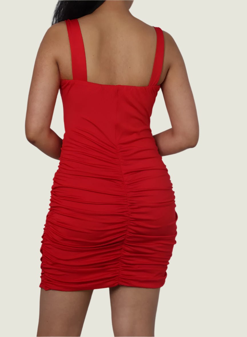 Red Twisted Front Ruched Mini Dress