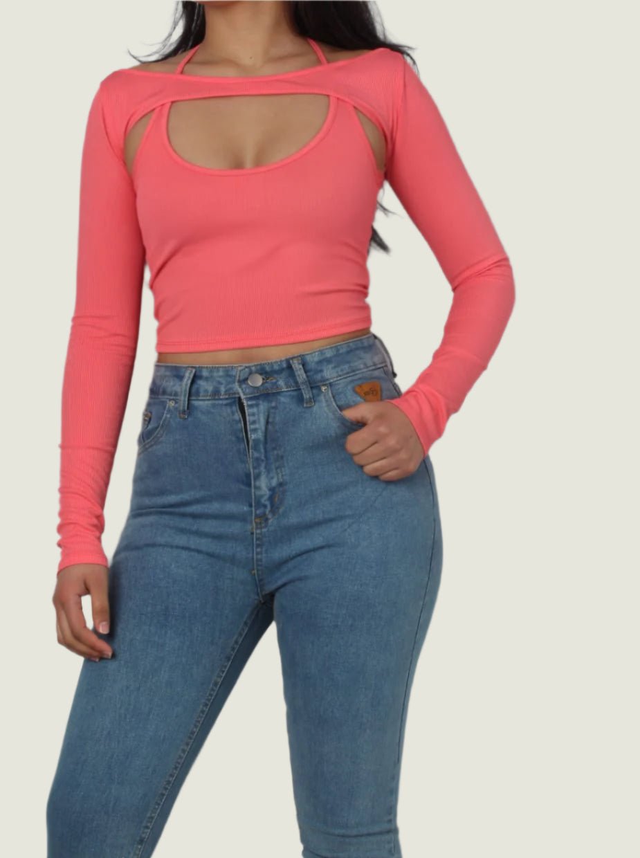Y2K Solid Crop Top With Cami Top 2pc